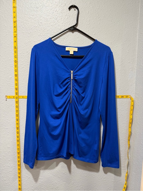 Michael Kors Tops - Michael Michael Kors Cobalt Blue Ruched Zip Front Long Sleeve Top Size Large